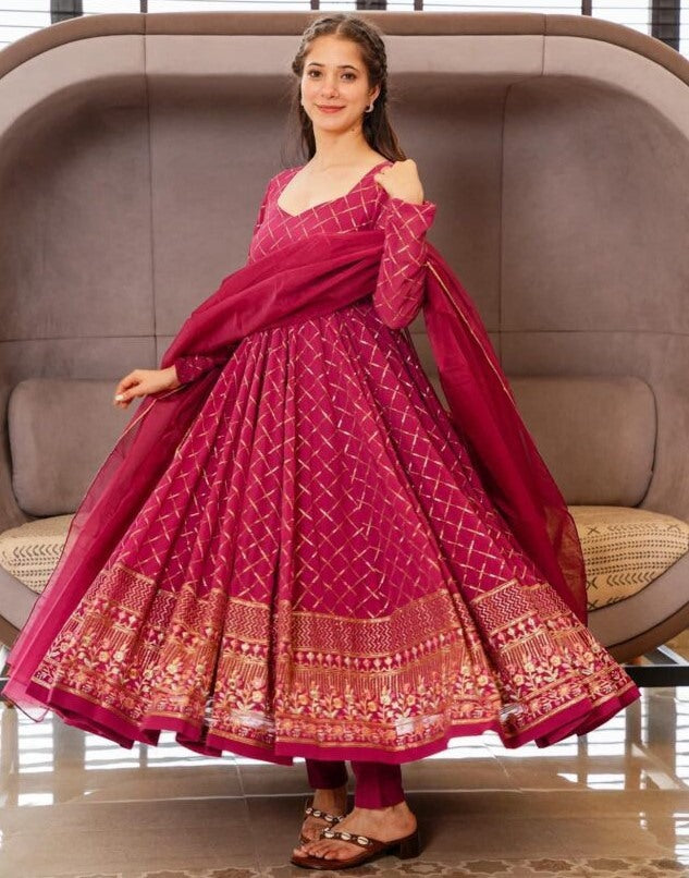 Pink georgette thread sequence work wedding anarkali suit