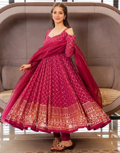 Pink georgette thread sequence work wedding anarkali suit