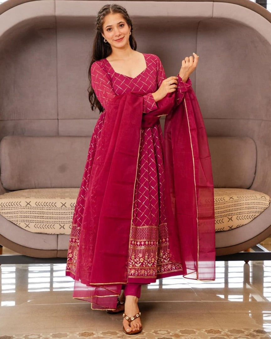 Pink georgette thread sequence work wedding anarkali suit