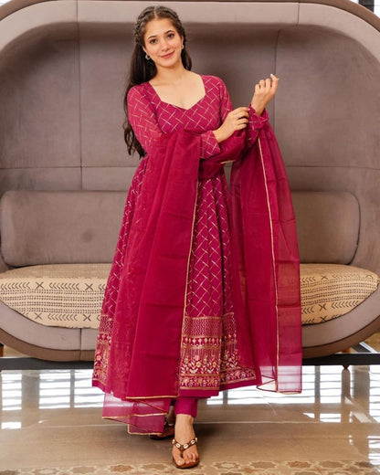 Pink georgette thread sequence work wedding anarkali suit