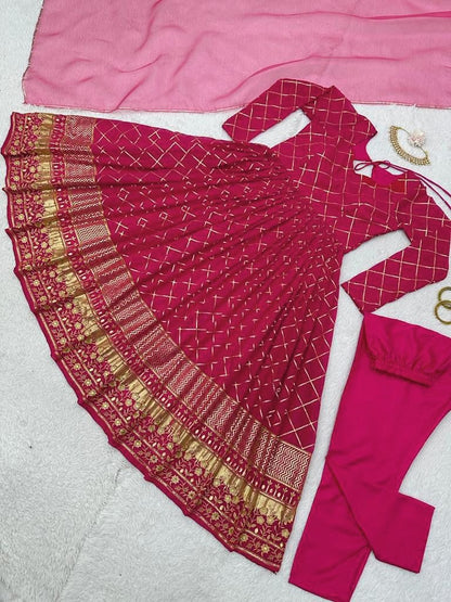 Pink georgette thread sequence work wedding anarkali suit