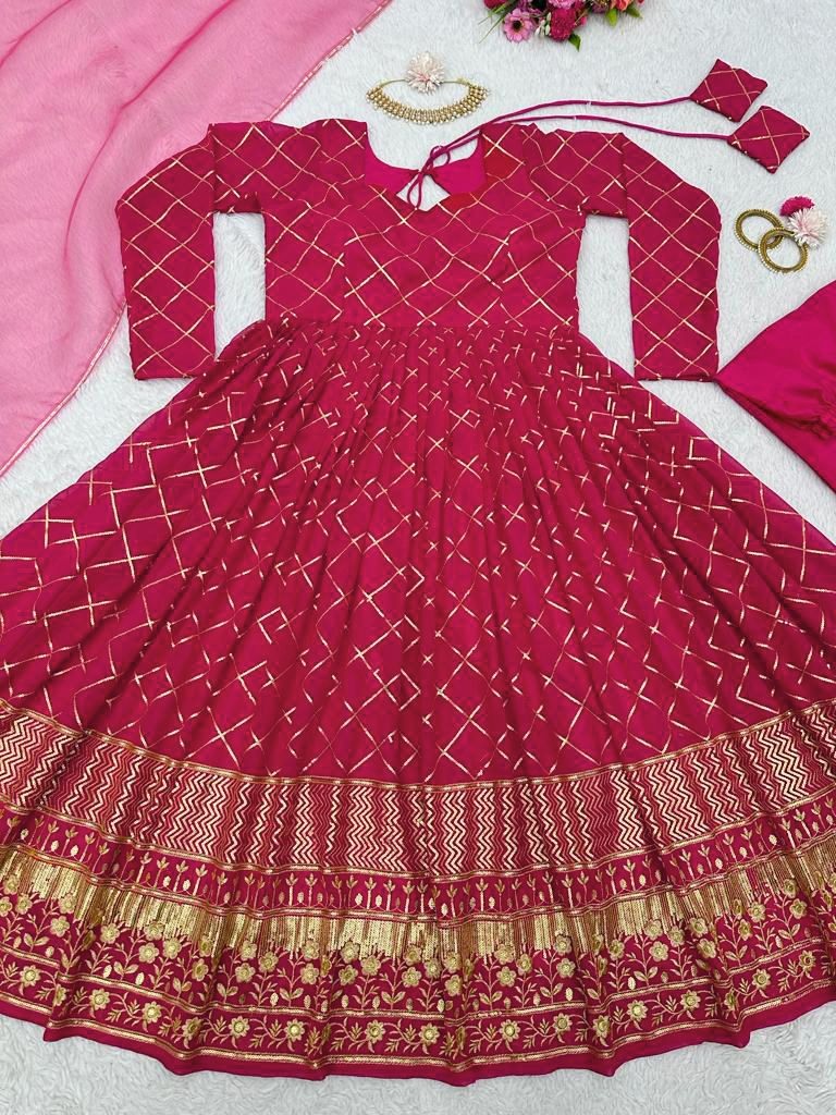 Pink georgette thread sequence work wedding anarkali suit