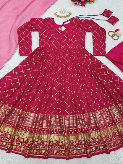 Pink georgette thread sequence work wedding anarkali suit