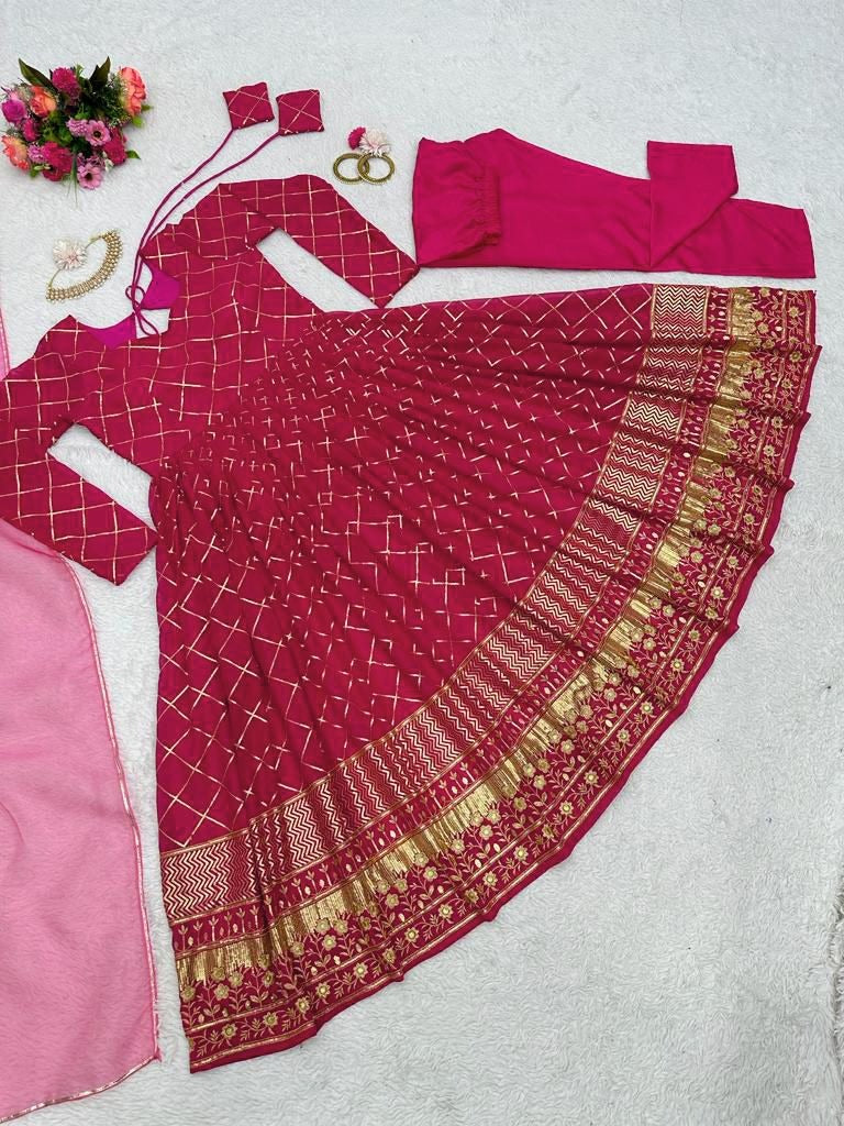 Pink georgette thread sequence work wedding anarkali suit