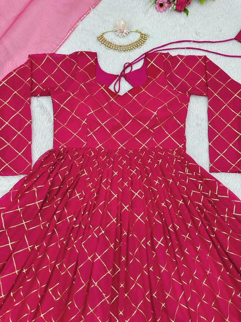 Pink georgette thread sequence work wedding anarkali suit