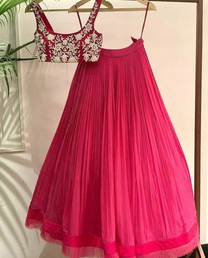 Pink georgette thread work ceremonial lehenga choli