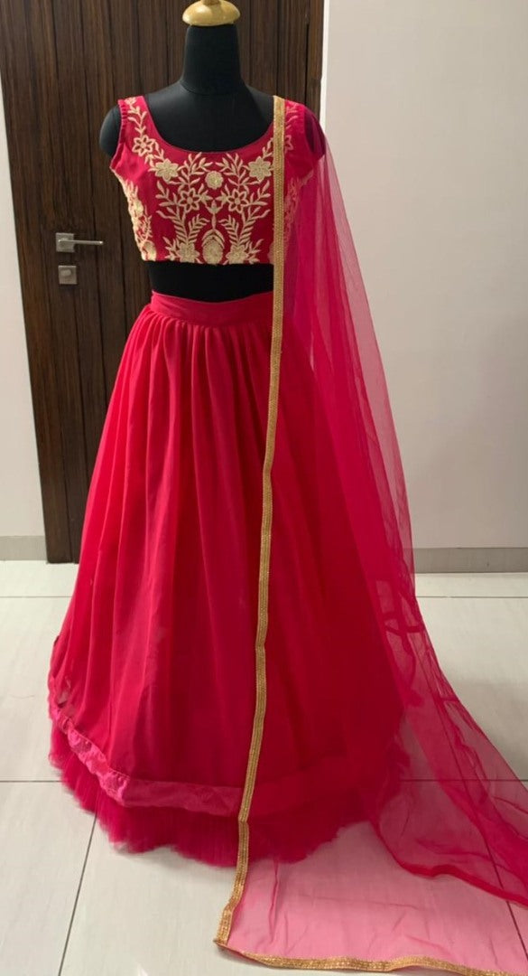 Pink georgette thread work ceremonial lehenga choli