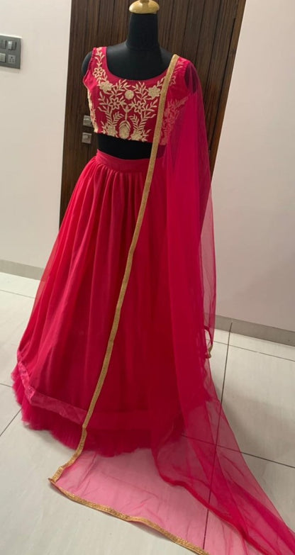 Pink georgette thread work ceremonial lehenga choli