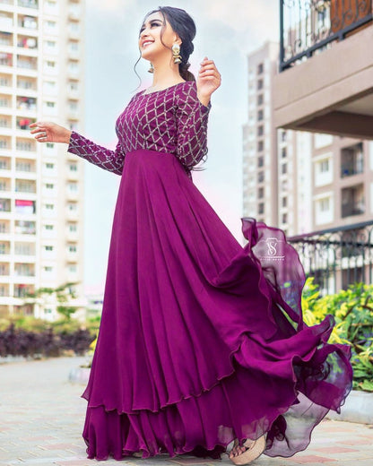 Pink georgette umbrella falir gown