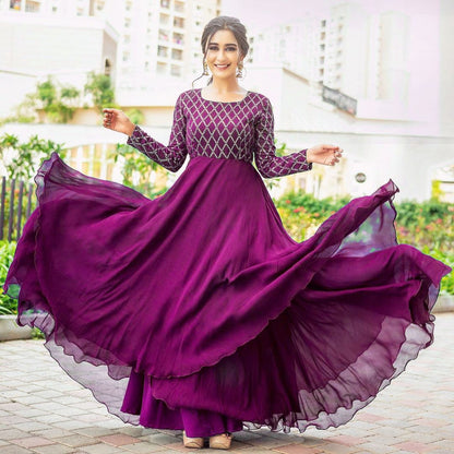 Pink georgette umbrella falir gown