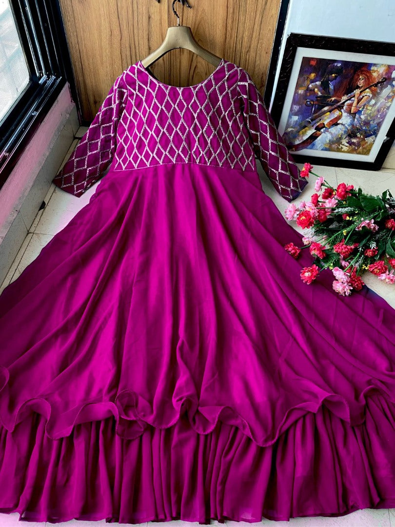 Pink georgette umbrella falir gown
