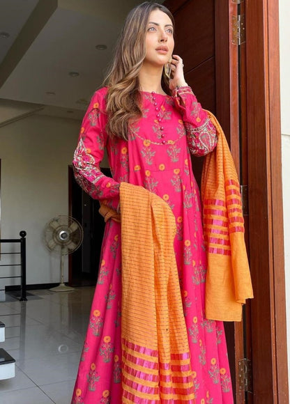 Pink heavy butter silk digital printed anarkali gown