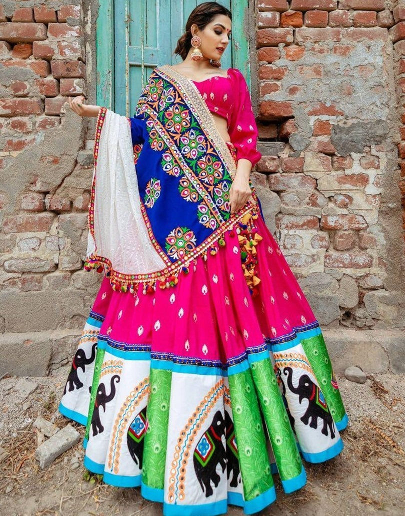 Pink heavy butter silk digital printed work lehenga choli