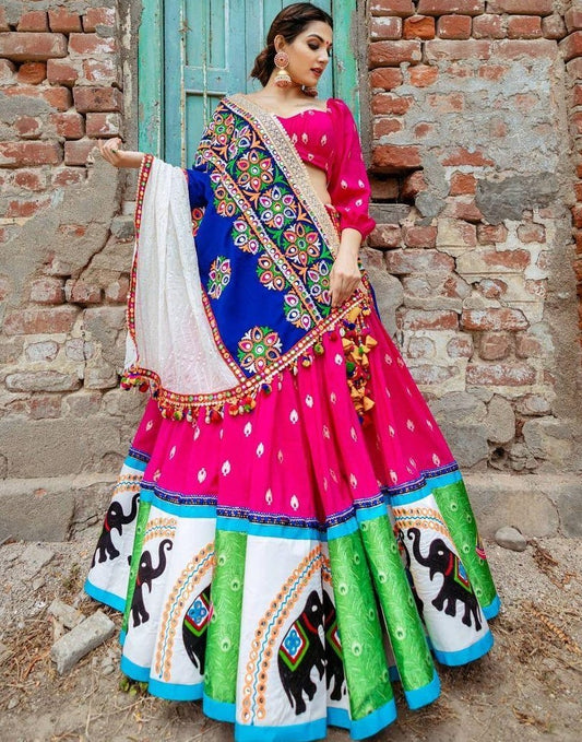 Pink heavy butter silk digital printed work lehenga choli