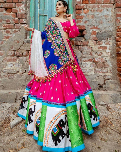 Pink heavy butter silk digital printed work lehenga choli