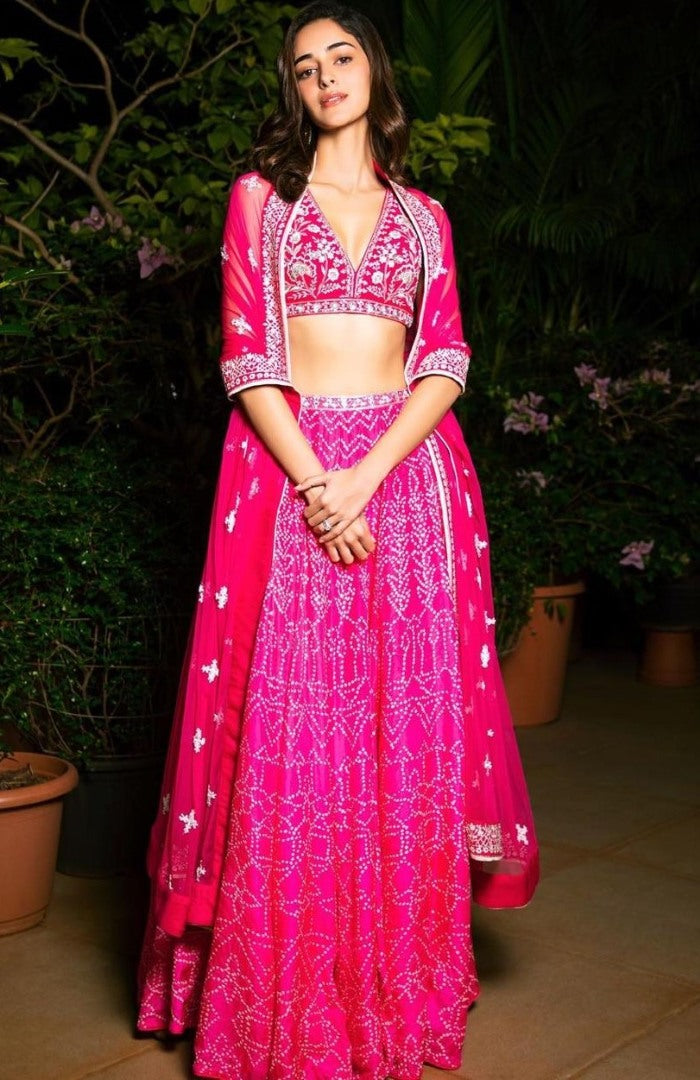 Pink heavy butter silk embroidered work lehenga choli