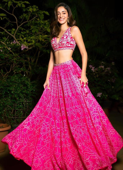 Pink heavy butter silk embroidered work lehenga choli