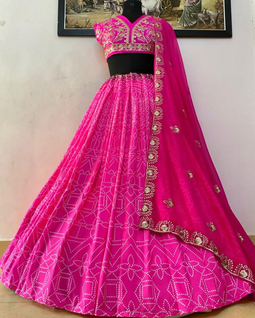 Pink heavy butter silk embroidered work lehenga choli