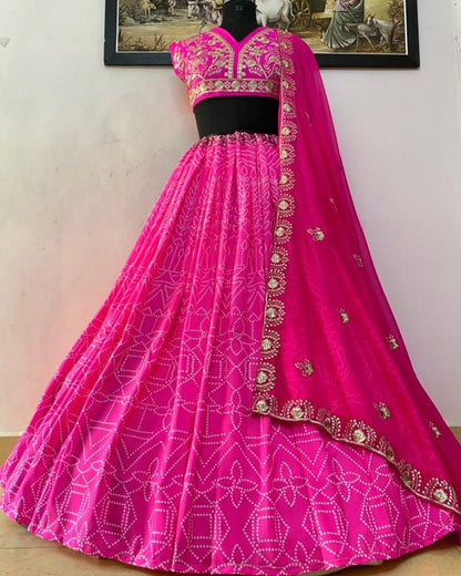 Pink heavy butter silk embroidered work lehenga choli