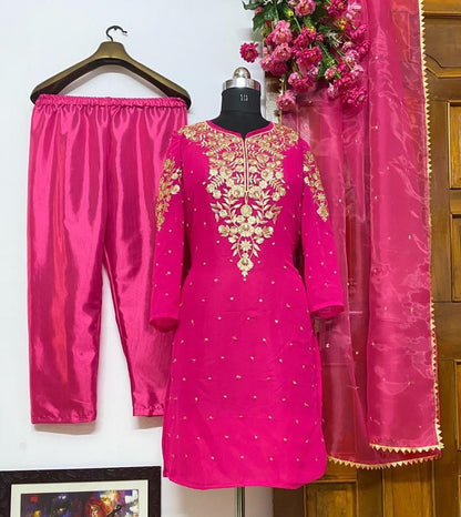 Pink heavy georgette embroidered work salwar suit