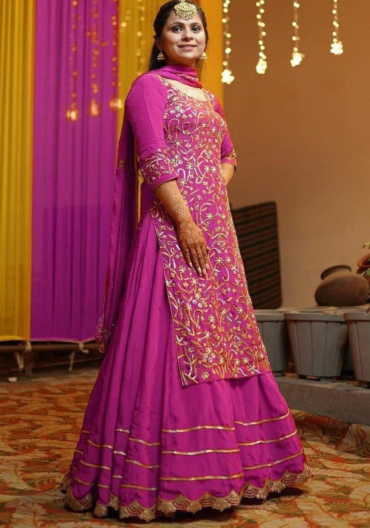 Pink heavy georgette fully embroidered party wear lehenga choli