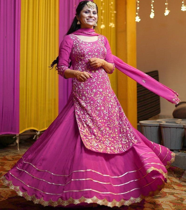 Pink heavy georgette fully embroidered party wear lehenga choli