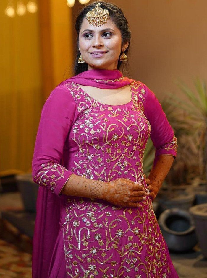 Pink heavy georgette fully embroidered party wear lehenga choli