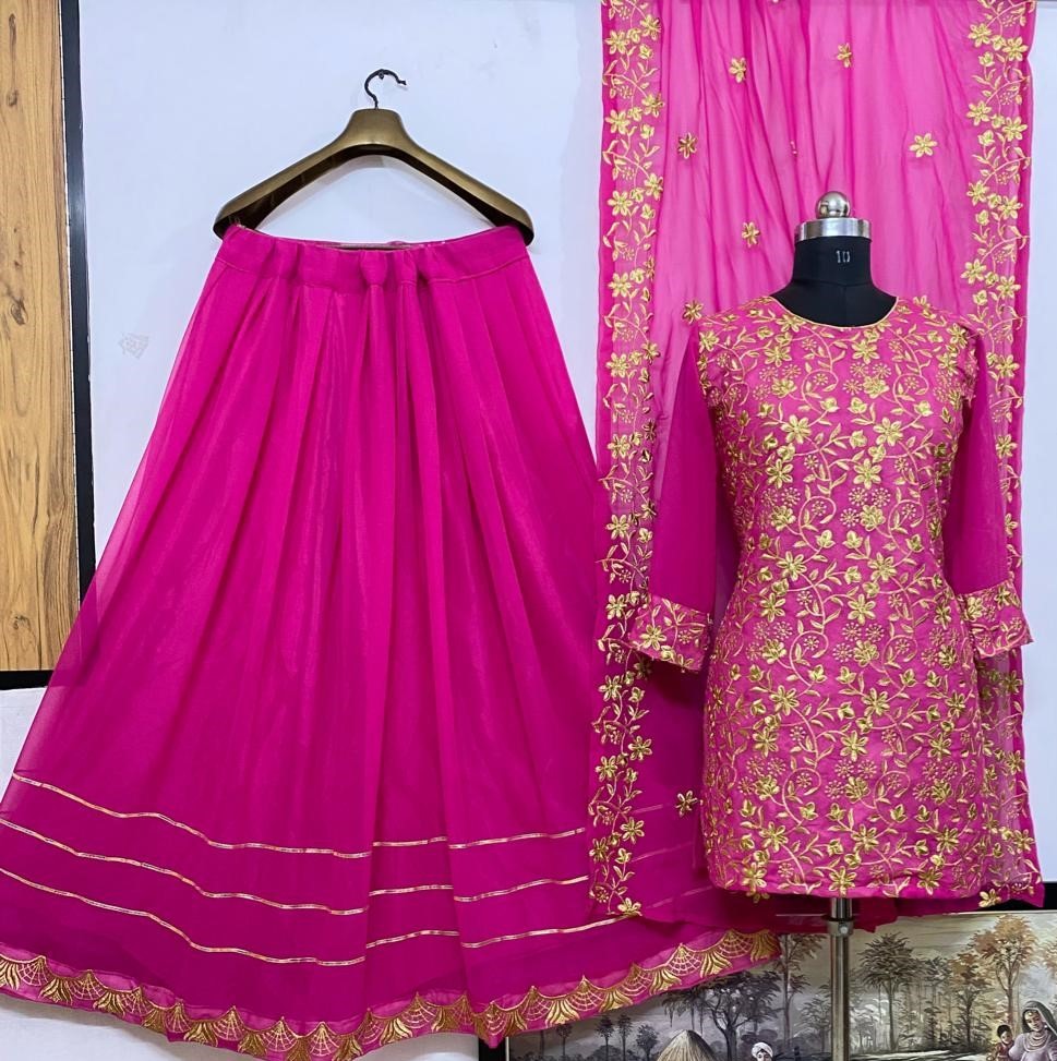 Pink heavy georgette fully embroidered party wear lehenga choli
