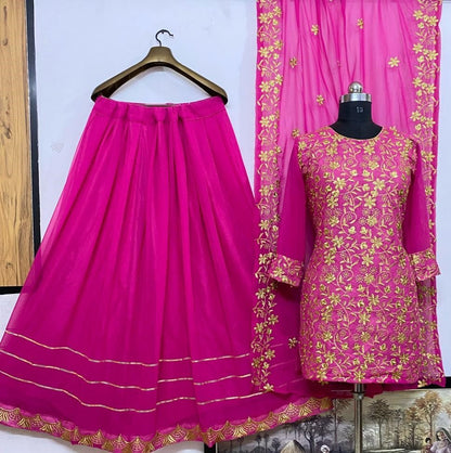 Pink heavy georgette fully embroidered party wear lehenga choli