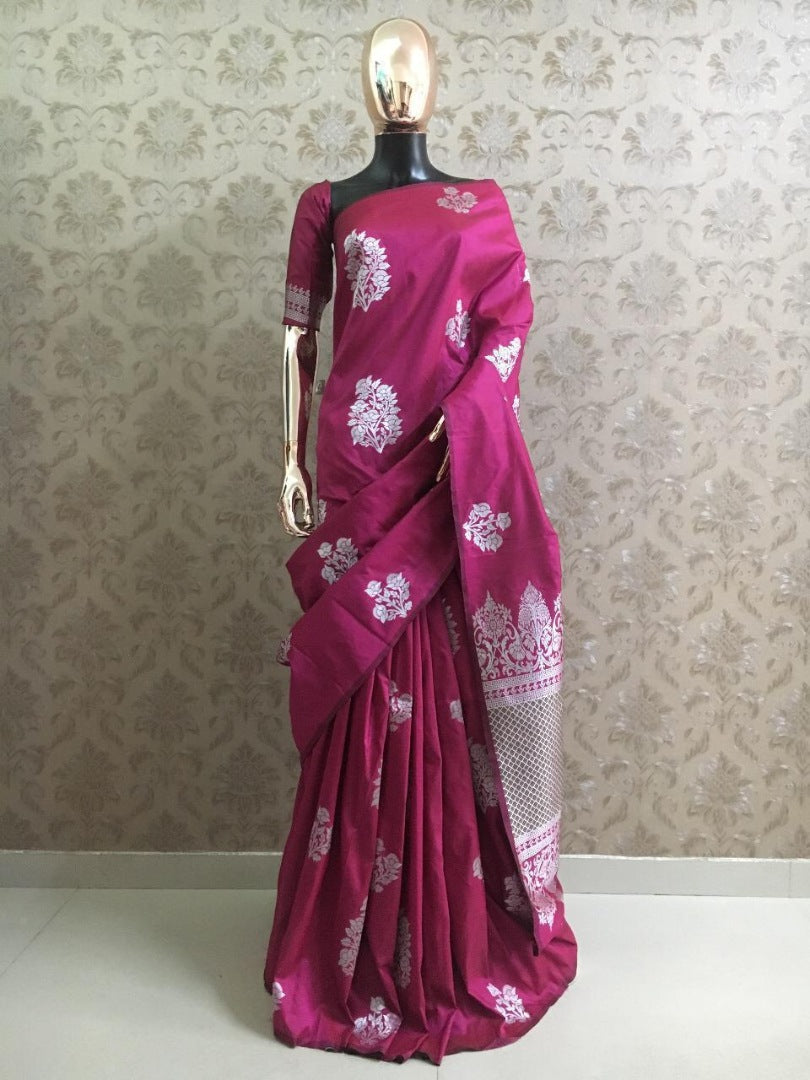 Pink heavy weaving pallu silk saree