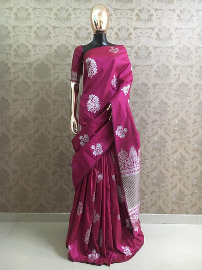 Pink heavy weaving pallu silk saree
