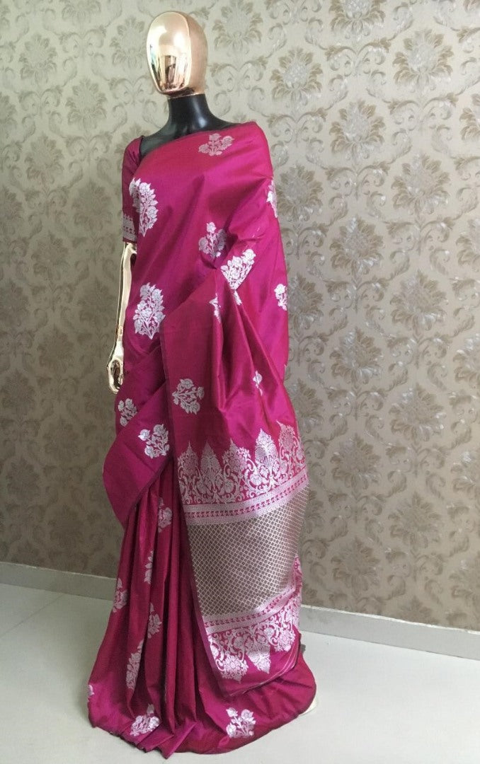 Pink heavy weaving pallu silk saree