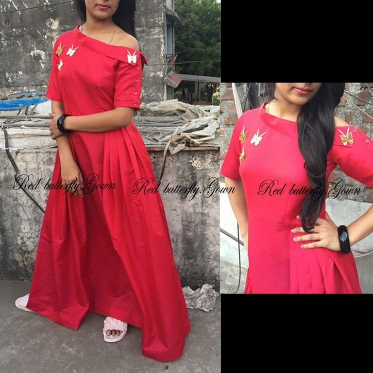 Pink italian silk partywear gown