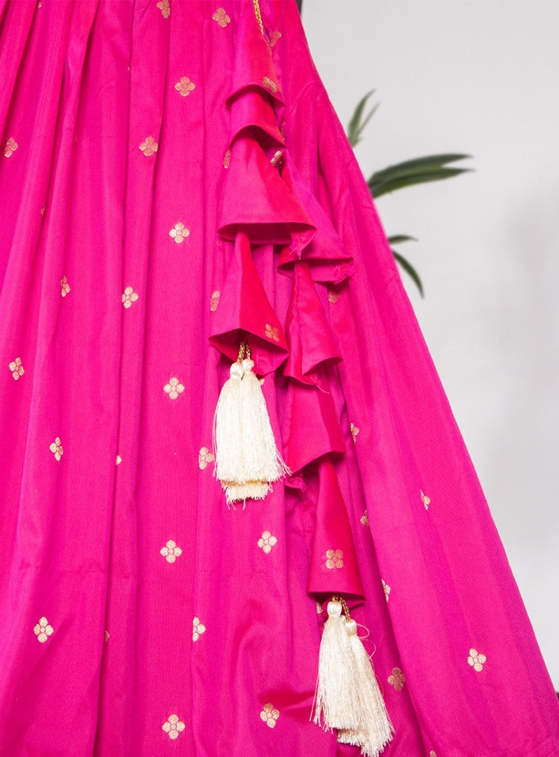 Pink jacqard silk paithani weaving work wedding lehenga choli