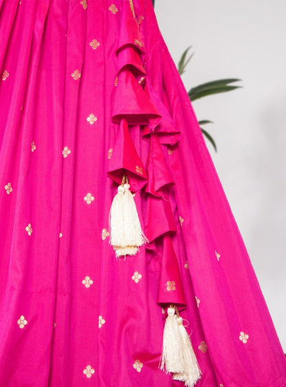 Pink jacqard silk paithani weaving work wedding lehenga choli