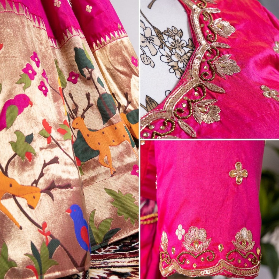 Pink jacqard silk paithani weaving work wedding lehenga choli