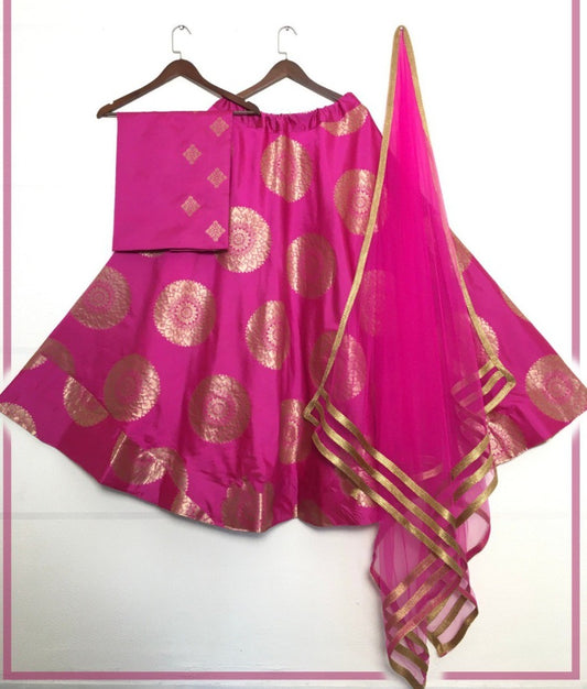 Pink jacquard banarasi silk wedding lehenga