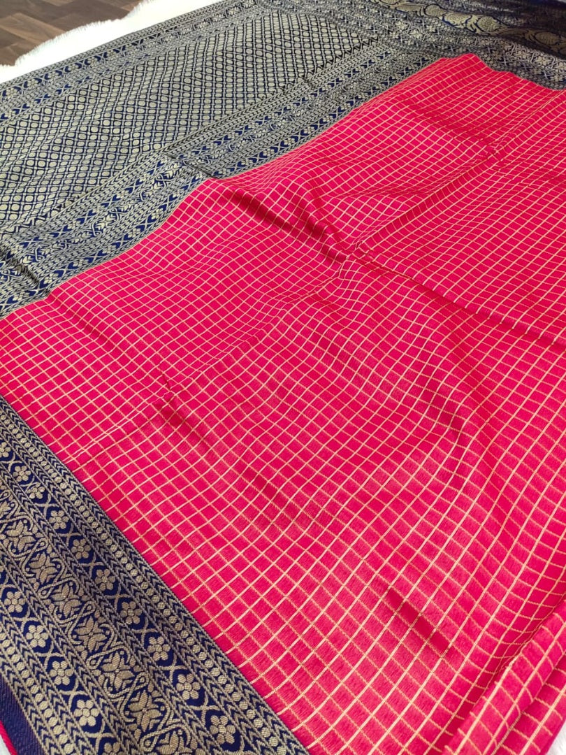 Pink kanjiwaram golden jacquard weaving work wedding saree