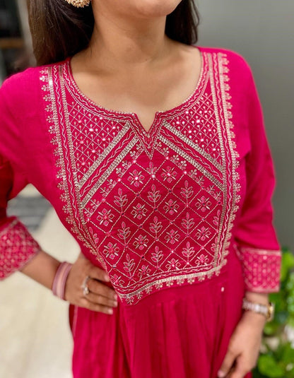 Pink malay satin silk embroidery worked salwar suit
