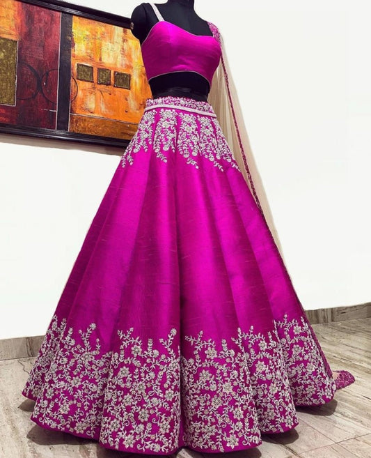 Pink malbari silk embroidered wedding lehenga choli