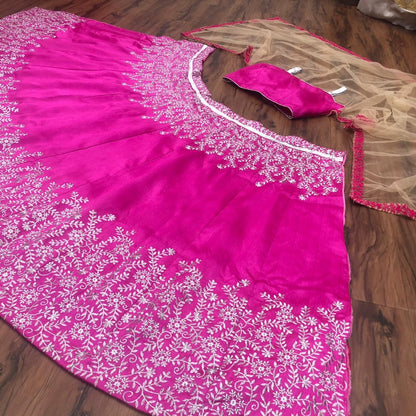 Pink malbari silk embroidered wedding lehenga choli