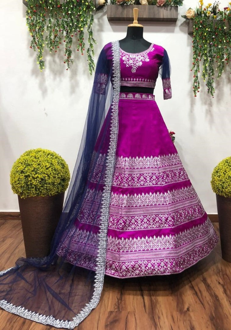 Pink malbari silk heavy embroidered wedding lehenga choli