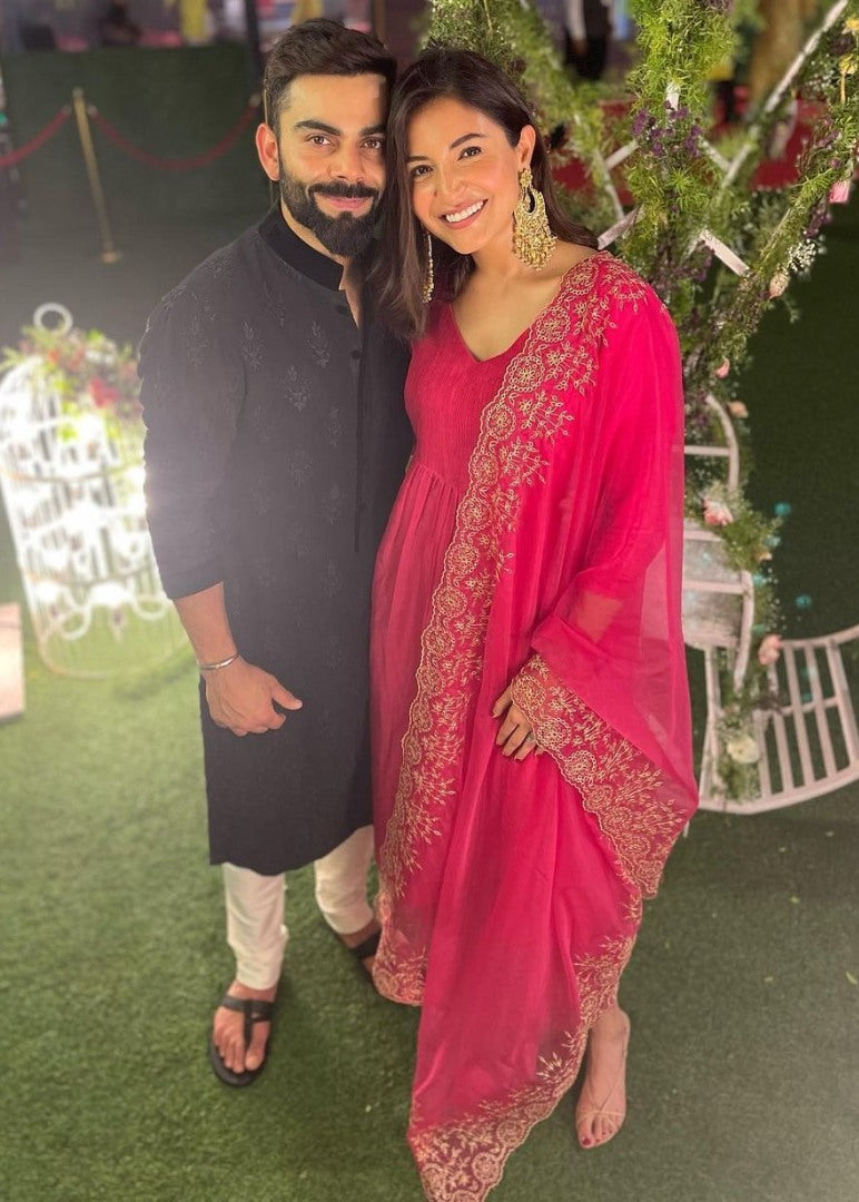 Pink maslin cotton plain anarkali suit with embroidered dupatta