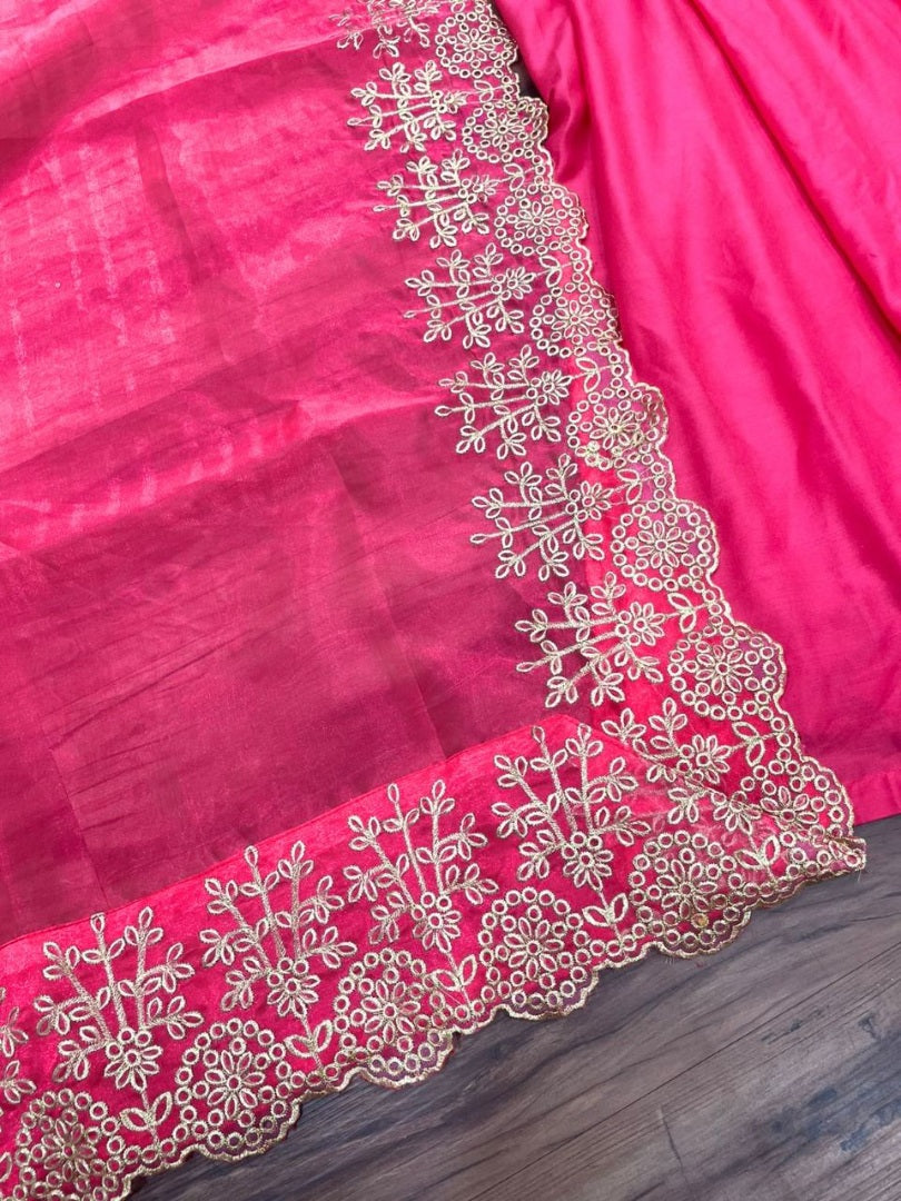 Pink maslin cotton plain anarkali suit with embroidered dupatta