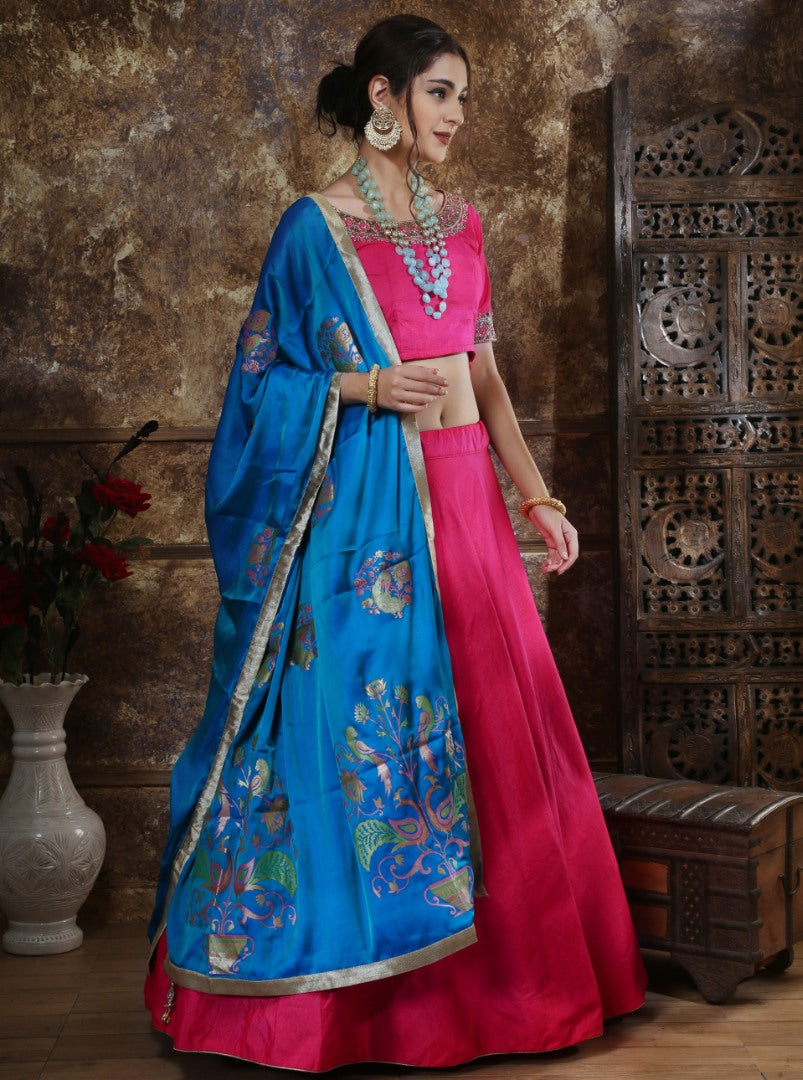 Pink mastani silk pearl & foil work ceremonial lehenga choli