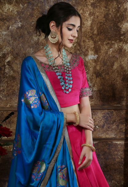 Pink mastani silk pearl & foil work ceremonial lehenga choli