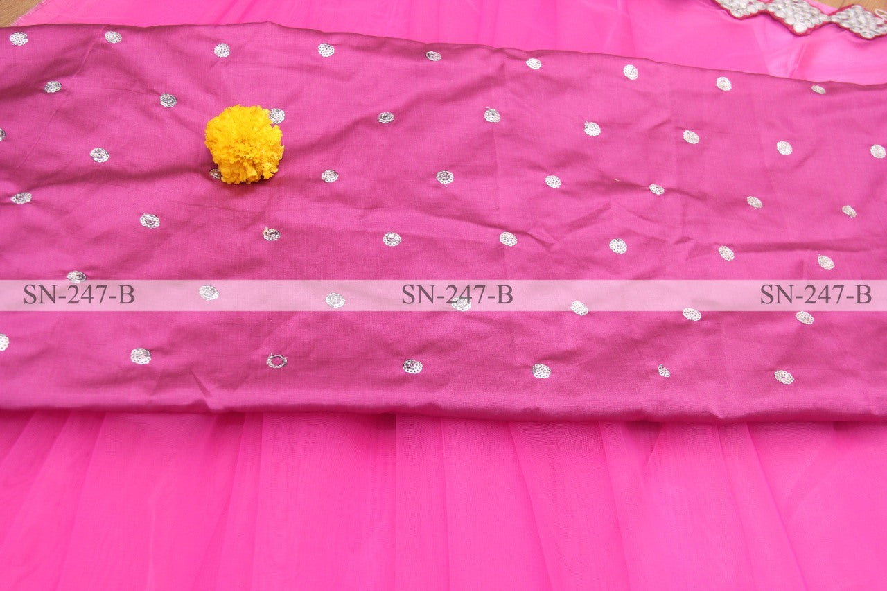 Pink mono net paper mirror work saree