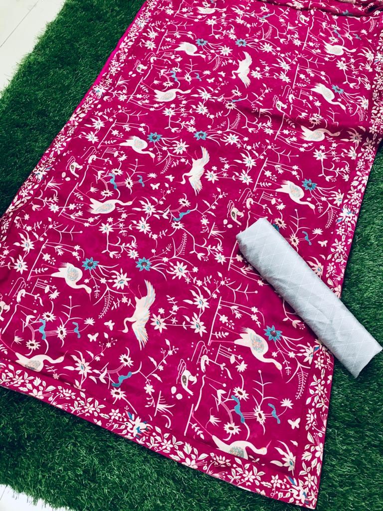 Pink moss digital printed saree