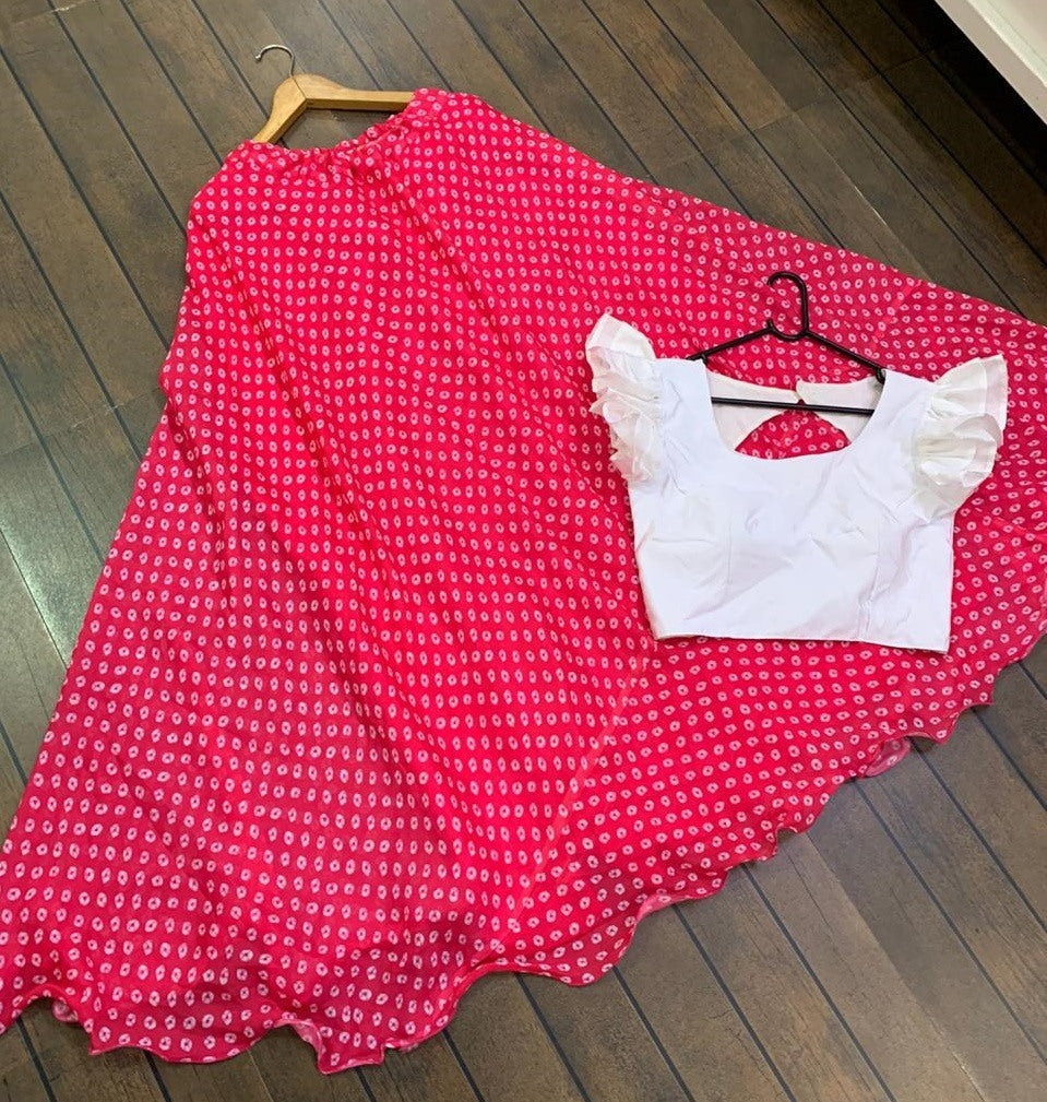 Pink moss georgette printed crop top lehenga