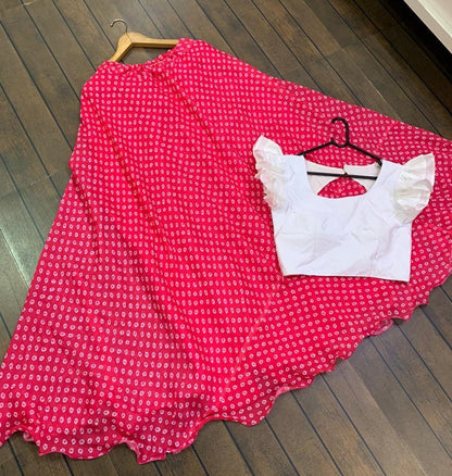 Pink moss georgette printed crop top lehenga